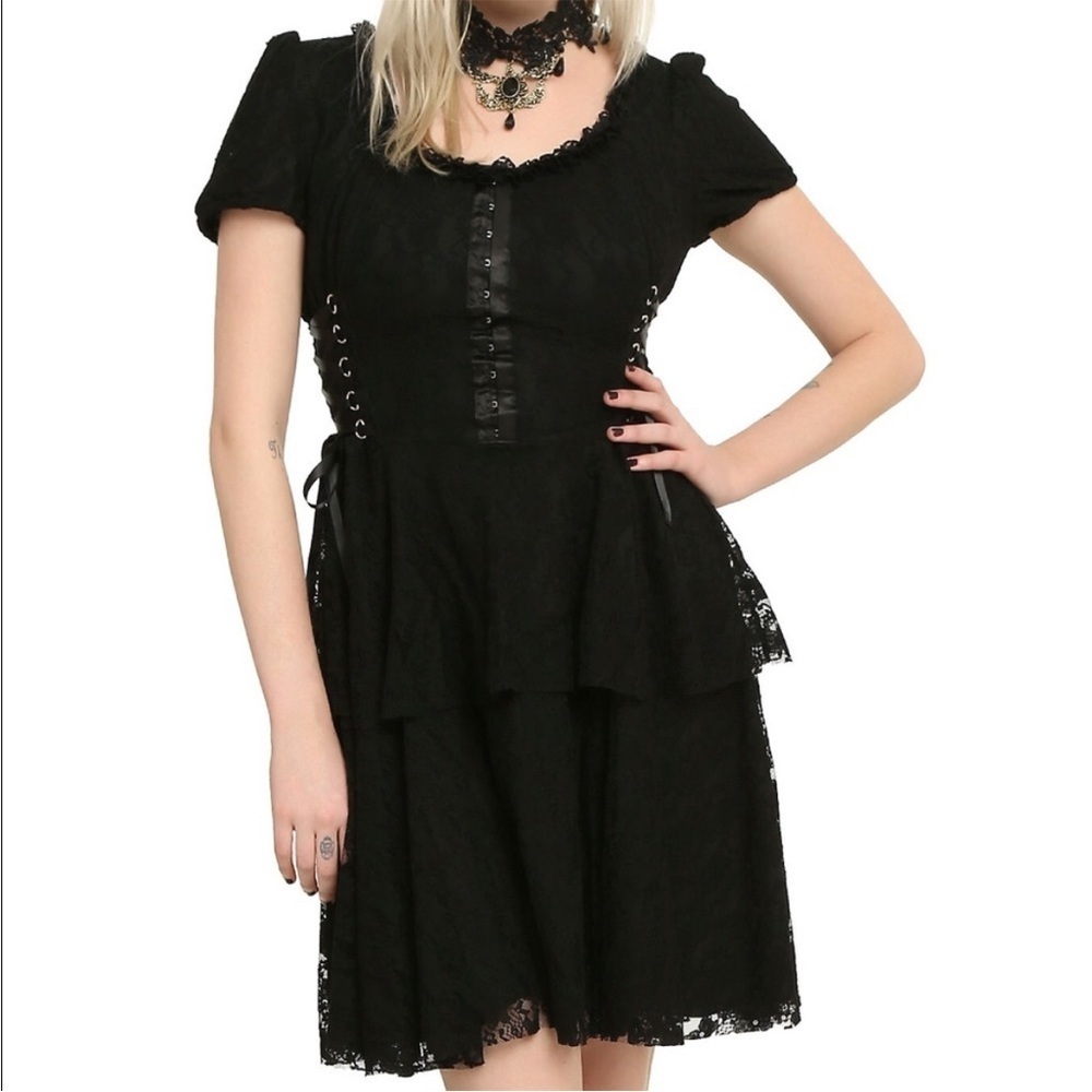 Gothic spin doctor black lacy lace up corset dress